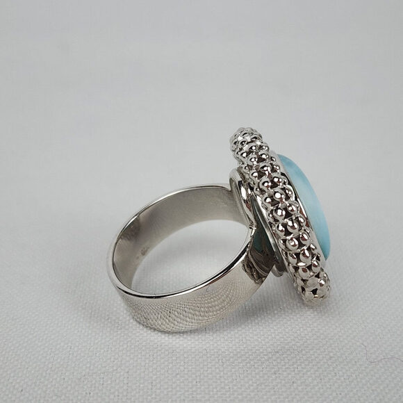 Blue Natural Stone 925 Sterling Silver Ring Size 9 - Picture 5 of 8